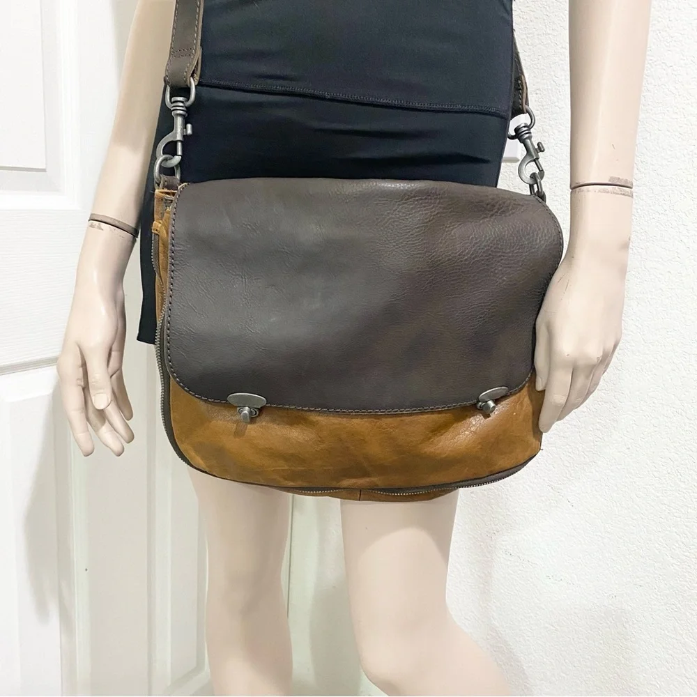 LIEBESKIND Berlin “Olivia” Two-tone Brown/Gray Flap Messenger Bag